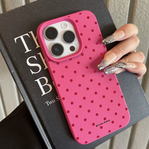 Coque de téléphone Chic Rose rouge à pois, motif Lichee