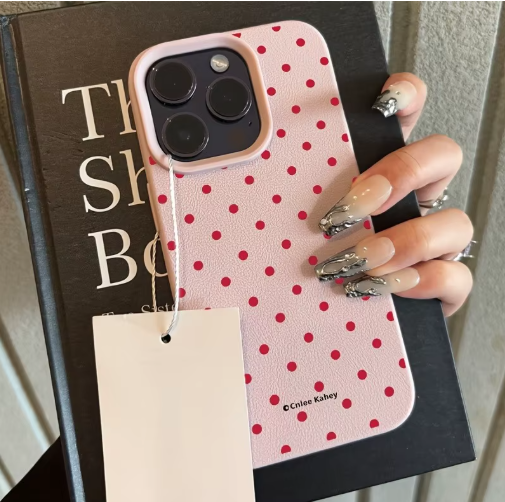 Coque de téléphone Chic Rose rouge à pois, motif Lichee