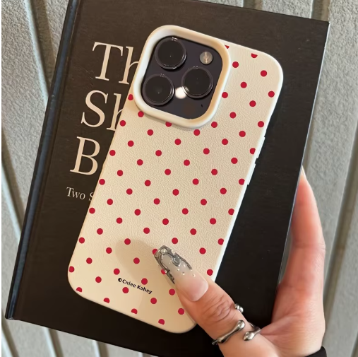 Coque de téléphone Chic Rose rouge à pois, motif Lichee