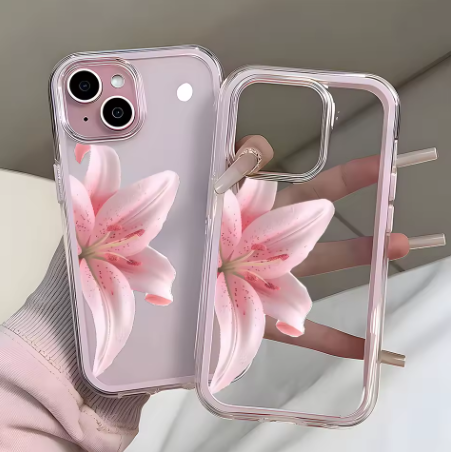 Coque transparente rose romantique motif lys pour IPhone