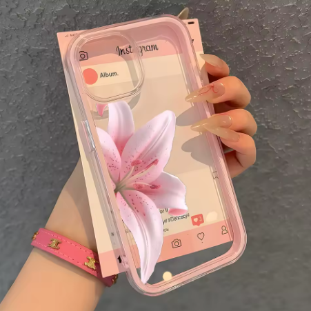 Coque transparente rose romantique motif lys pour IPhone