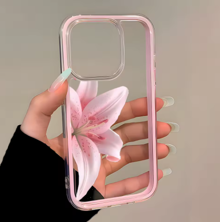 Coque transparente rose romantique motif lys pour IPhone