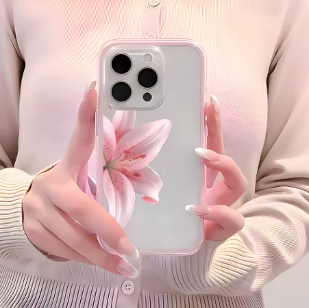 Coque transparente rose romantique motif lys pour IPhone