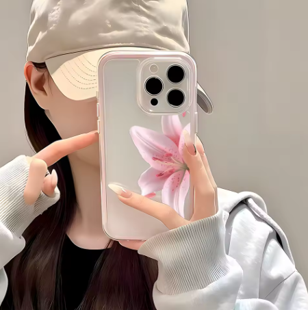 Coque transparente rose romantique motif lys pour IPhone