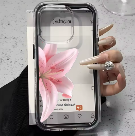 Coque transparente rose romantique motif lys pour IPhone