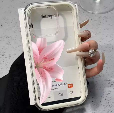 Coque transparente rose romantique motif lys pour IPhone