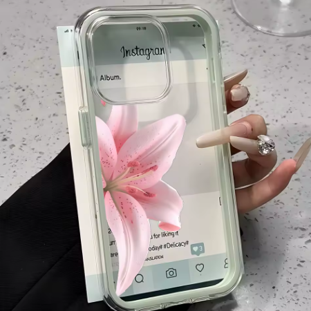 Coque transparente rose romantique motif lys pour IPhone