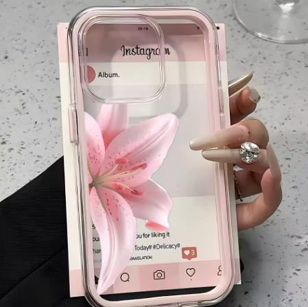 Coque transparente rose romantique motif lys pour IPhone