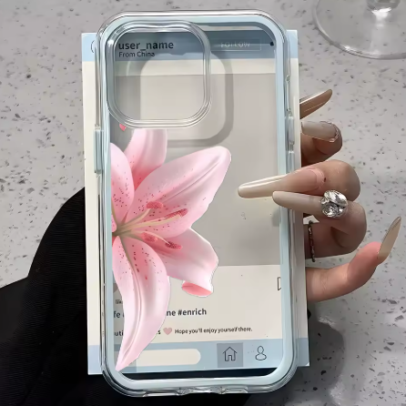 Coque transparente rose romantique motif lys pour IPhone