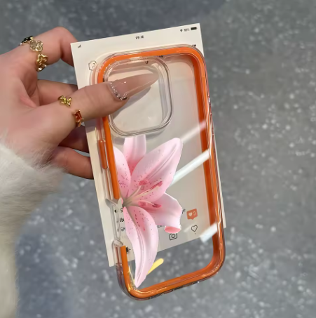 Coque transparente rose romantique motif lys pour IPhone