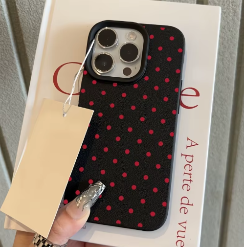 Coque de téléphone Chic Rose rouge à pois, motif Lichee