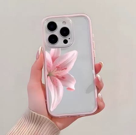 Coque transparente rose romantique motif lys pour IPhone